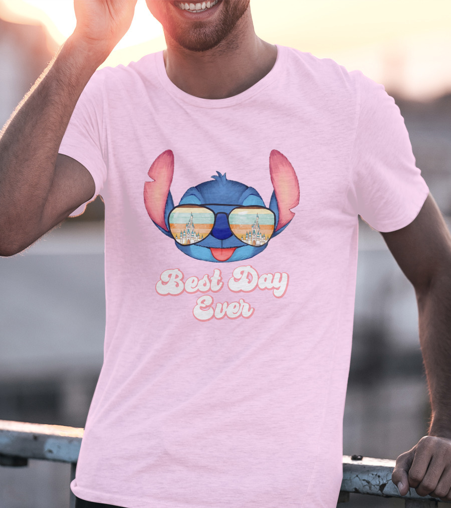 Best Day Ever Stitch Wearing Sunglasses With Castle Reflection T-Shirt