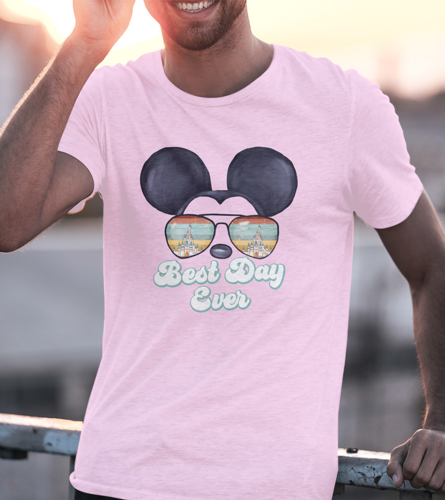 Mickey Best Day Ever Glasses Castle Retro T-Shirt