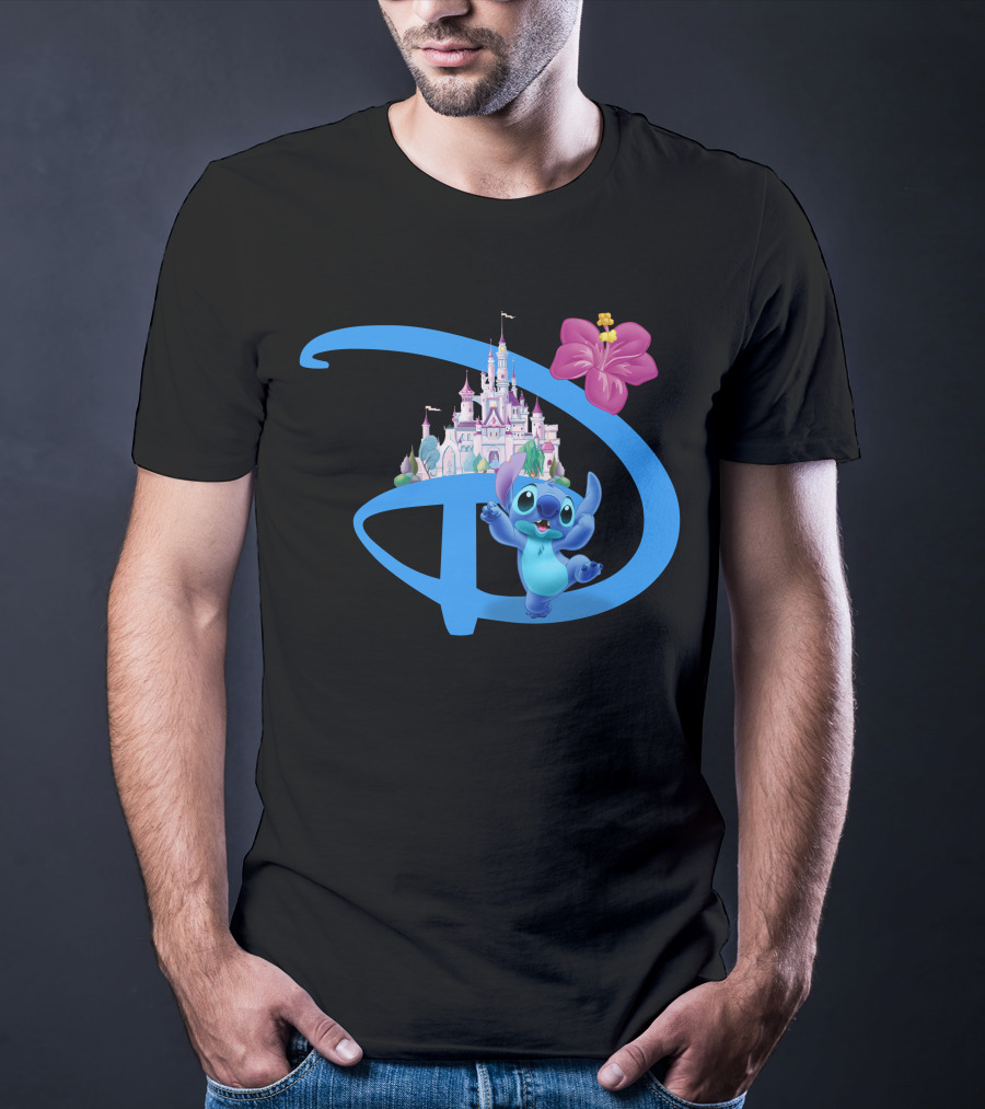 Stitch Disney Castle Hibiscus Flower T-Shirt