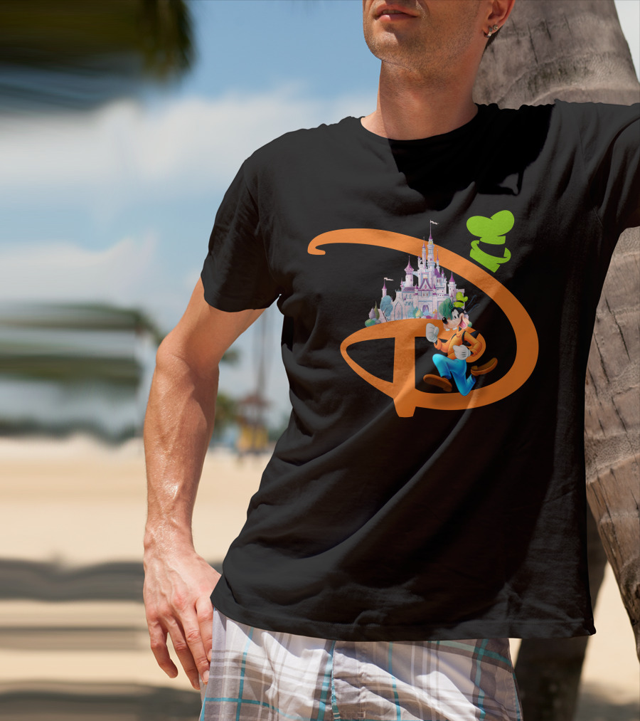 Disney Goofy Castle Icon With Green Hat Motif T-Shirt