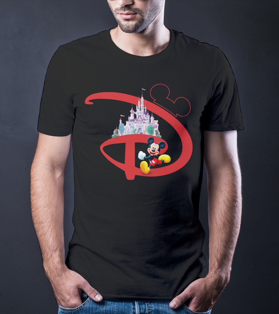Mickey Mouse Disney Castle Icon With Red Disney Initials T-Shirt