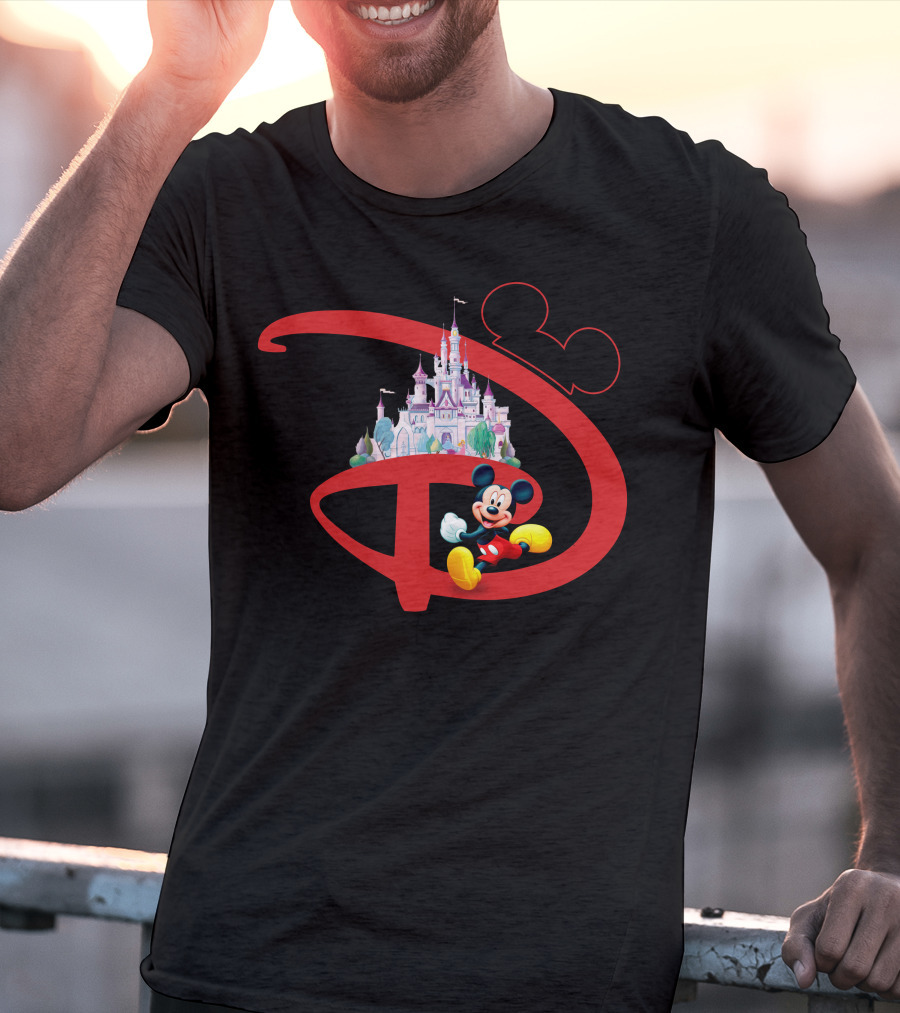Mickey Mouse Disney Castle Icon With Red Disney Initials T-Shirt