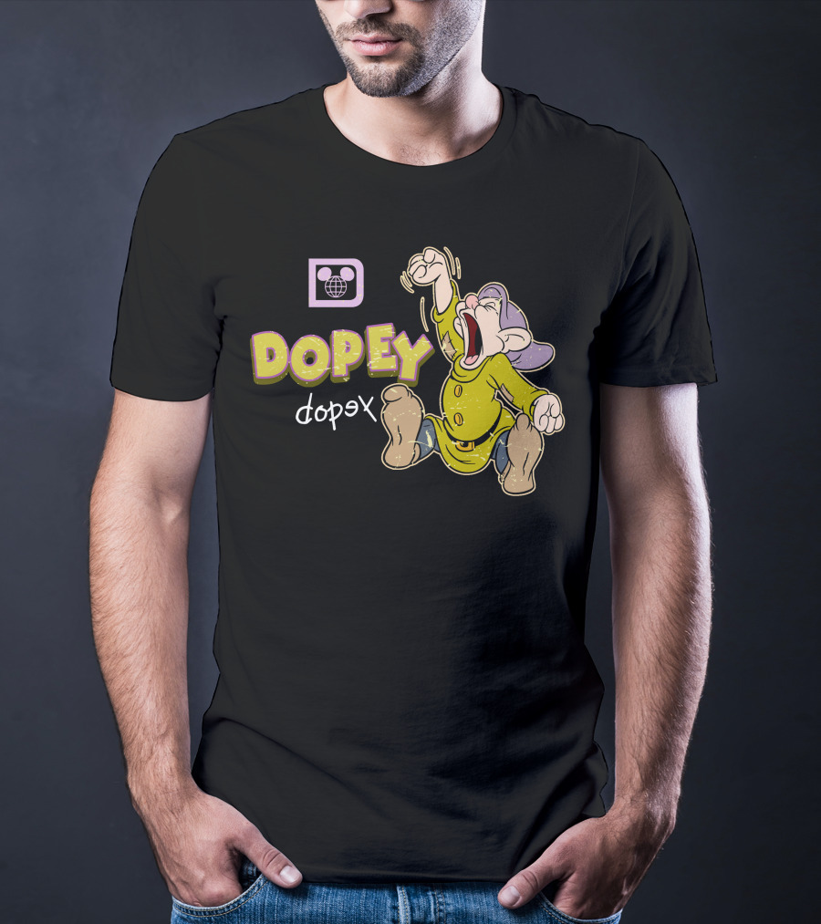 Dopey Yawning Character Illustration With Double Text And Ear T-Shirt