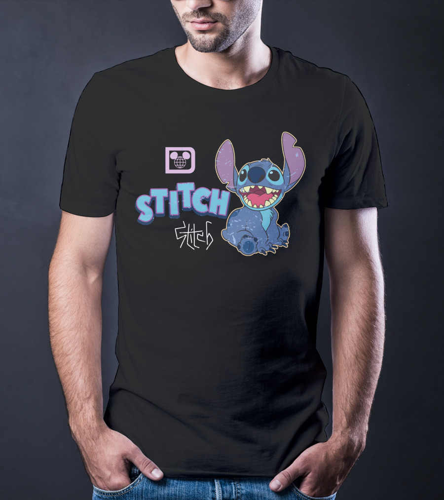 Disney Stitch Blue Alien Character With World Globe T-Shirt