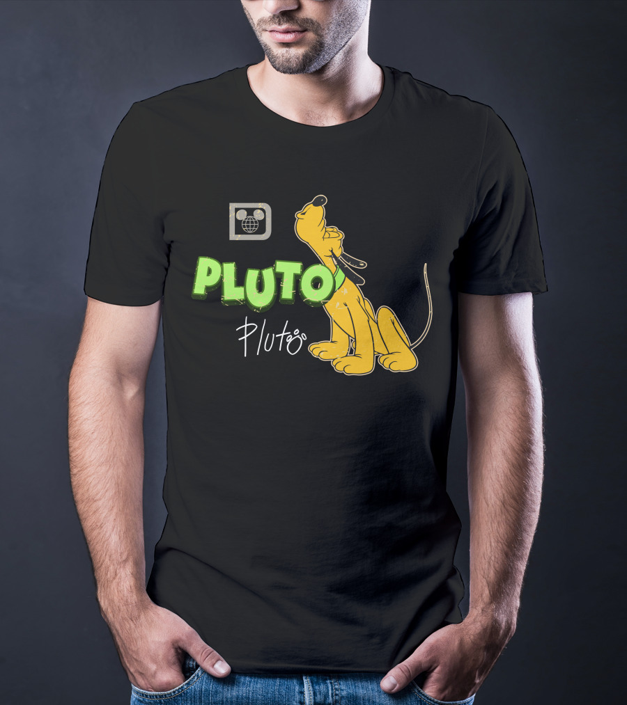 Disney Pluto Green Text Iconic Cartoon Dog T-Shirt