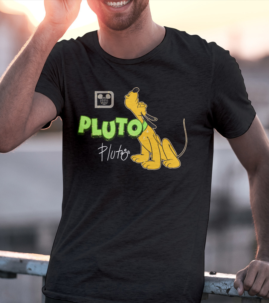 Disney Pluto Green Text Iconic Cartoon Dog T-Shirt
