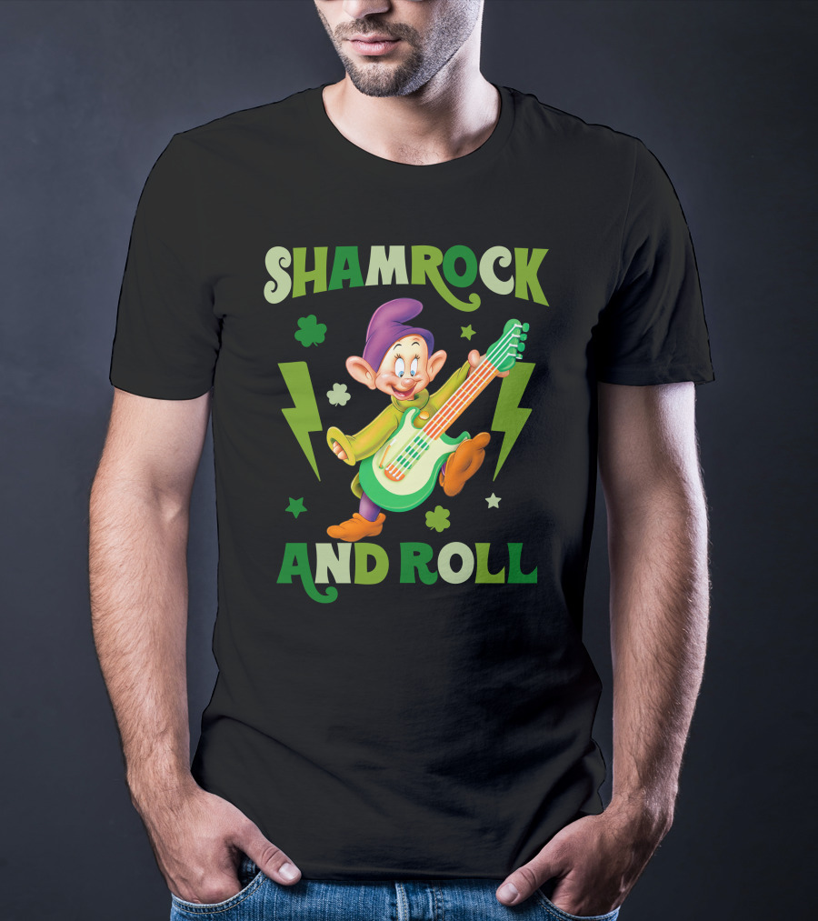Shamrock And Roll Dopey Guitar Stars Clovers Lightning T-Shirt