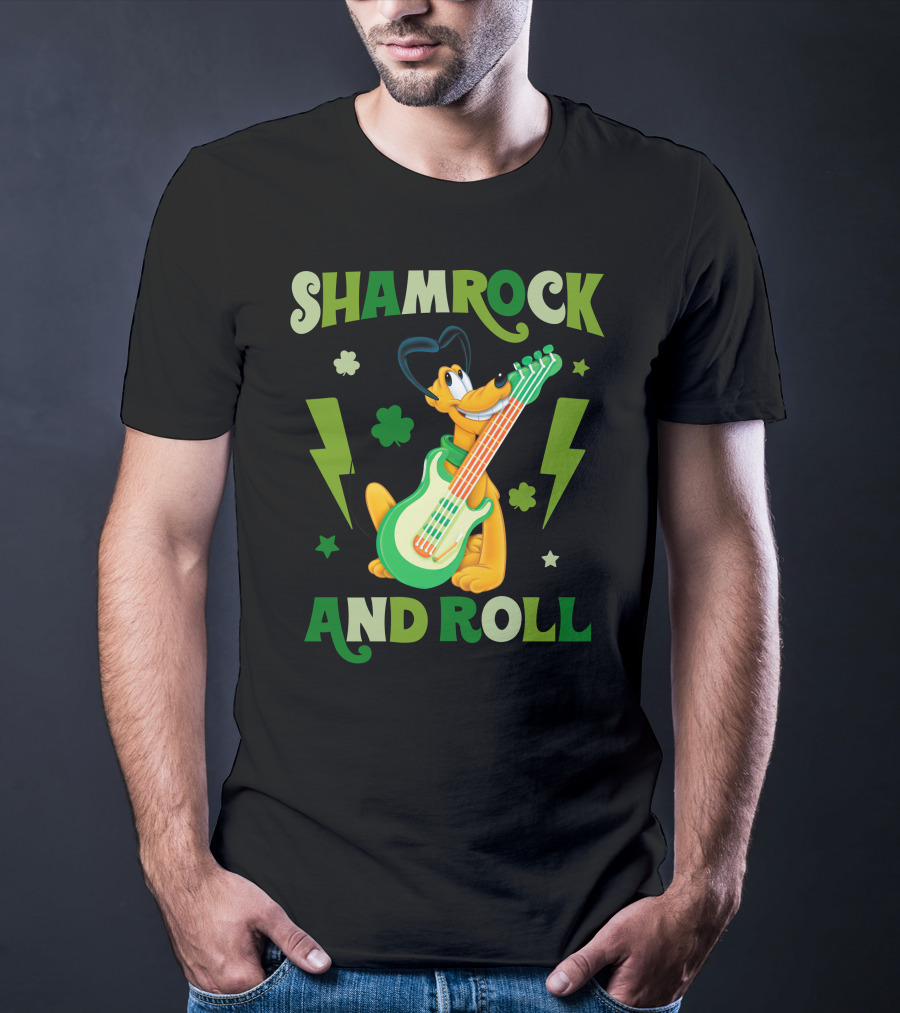 Shamrock And Roll Pluto Guitar Cartoon Character T-Shirt