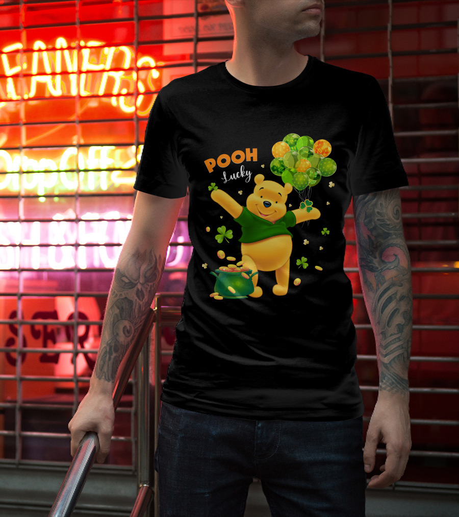 Pooh Lucky Balloons And Clover Celebration T-Shirt