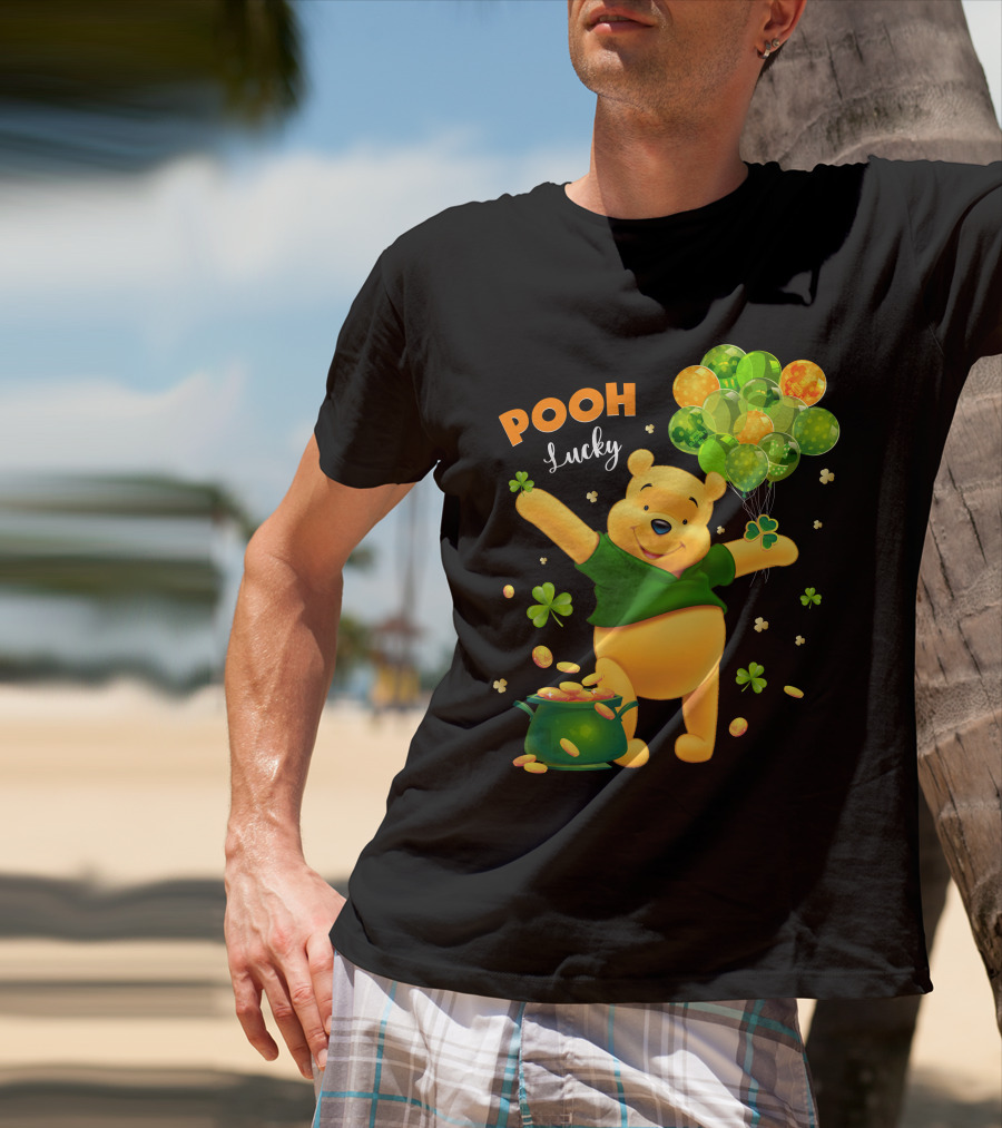 Pooh Lucky Balloons And Clover Celebration T-Shirt