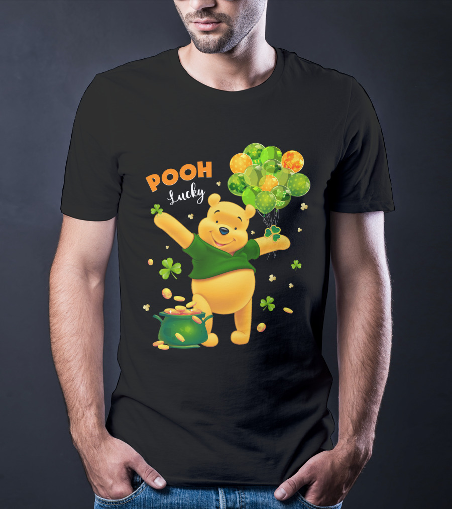 Pooh Lucky Balloons And Clover Celebration T-Shirt