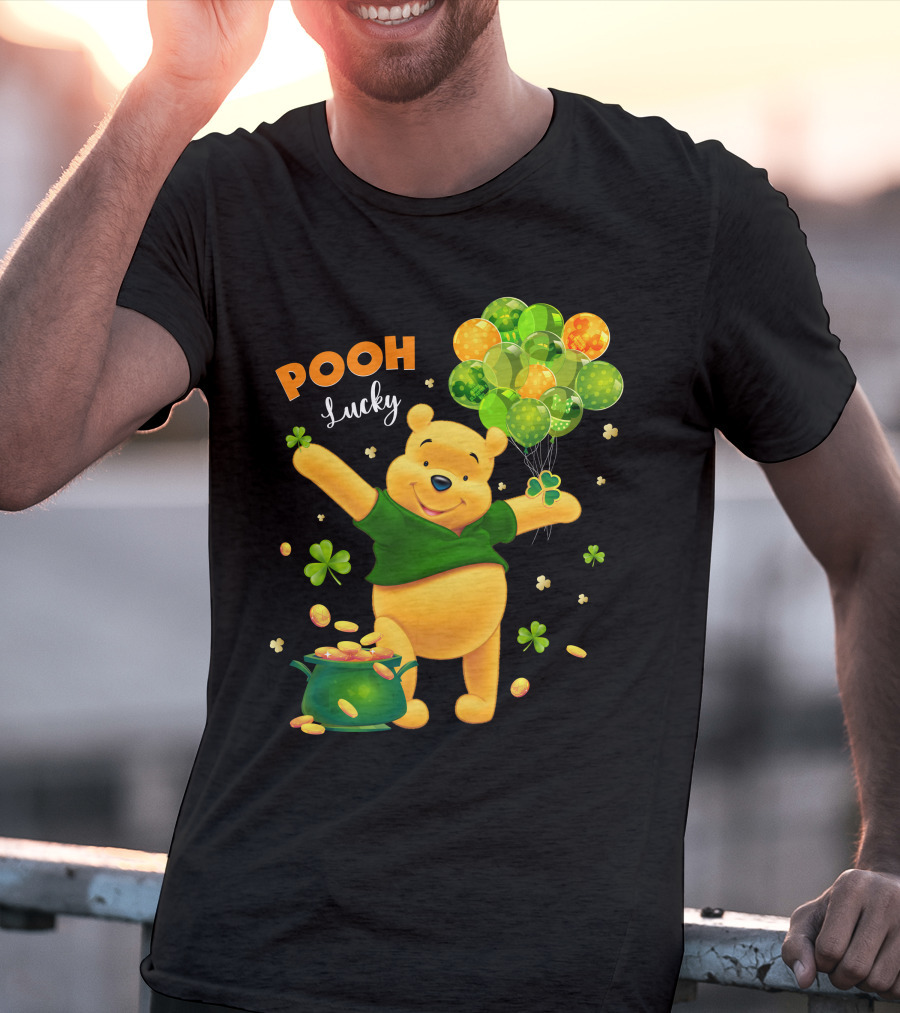 Pooh Lucky Balloons And Clover Celebration T-Shirt