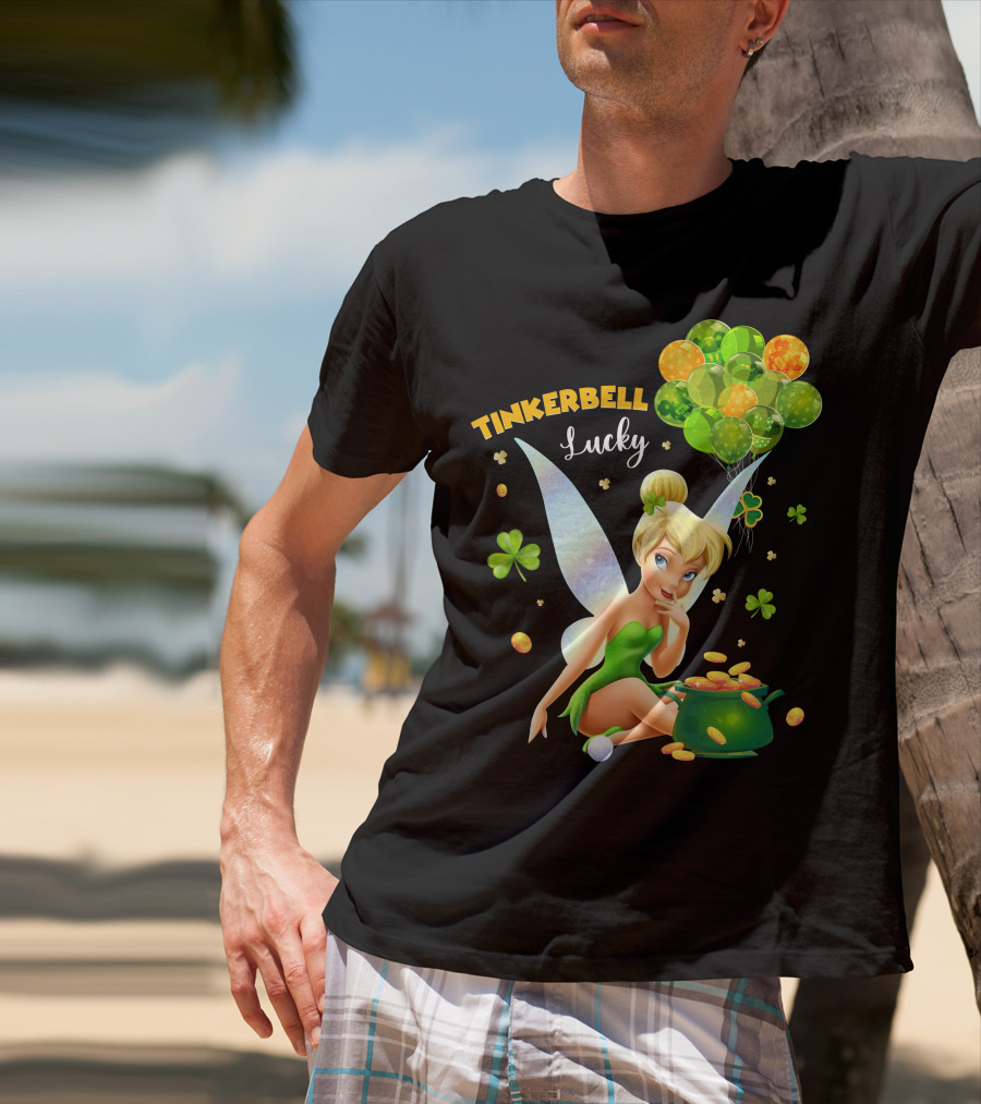 Tinkerbell Lucky Balloons And Clover With Pot Of Gold T-Shirt