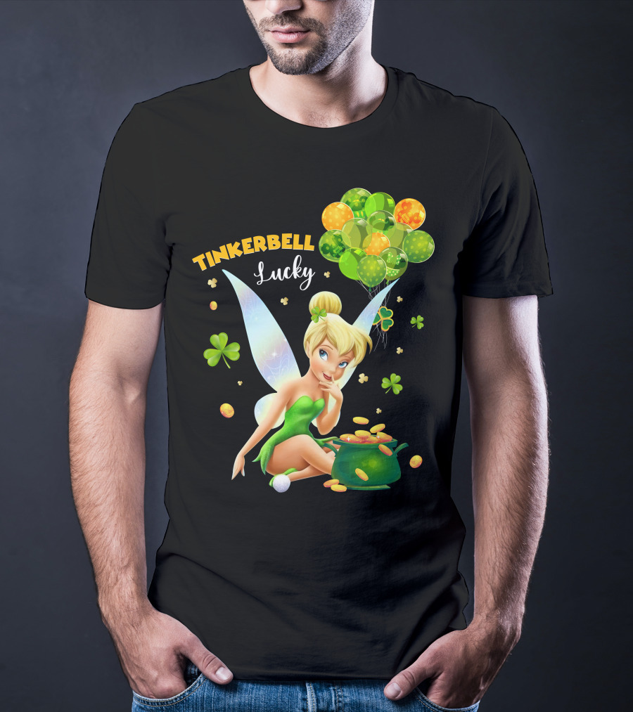 Tinkerbell Lucky Balloons And Clover With Pot Of Gold T-Shirt