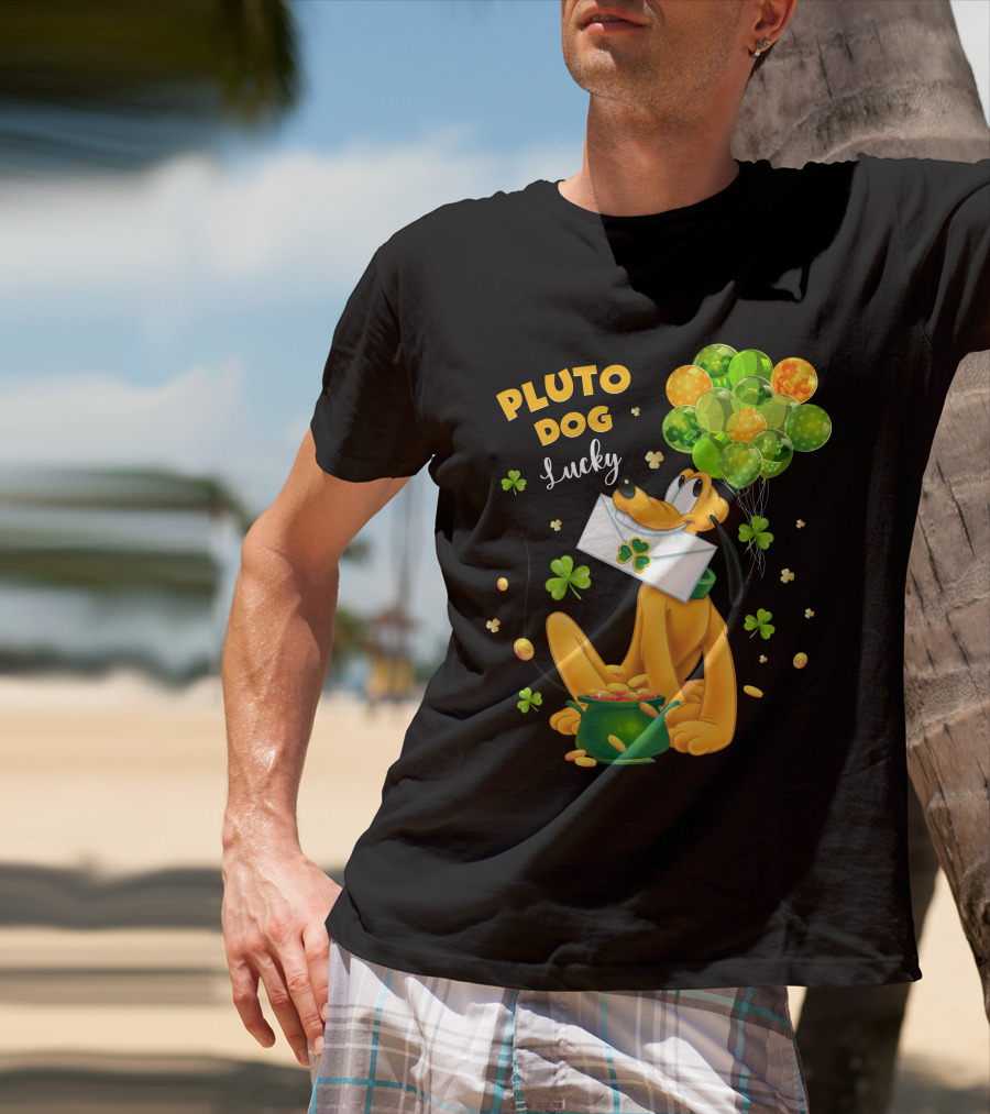 Pluto Dog Lucky Balloons And Clover Coins T-Shirt