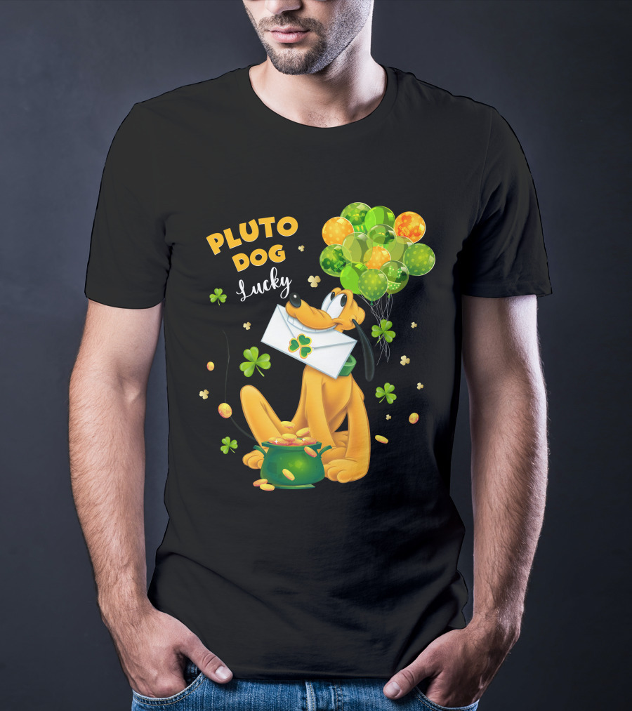 Pluto Dog Lucky Balloons And Clover Coins T-Shirt