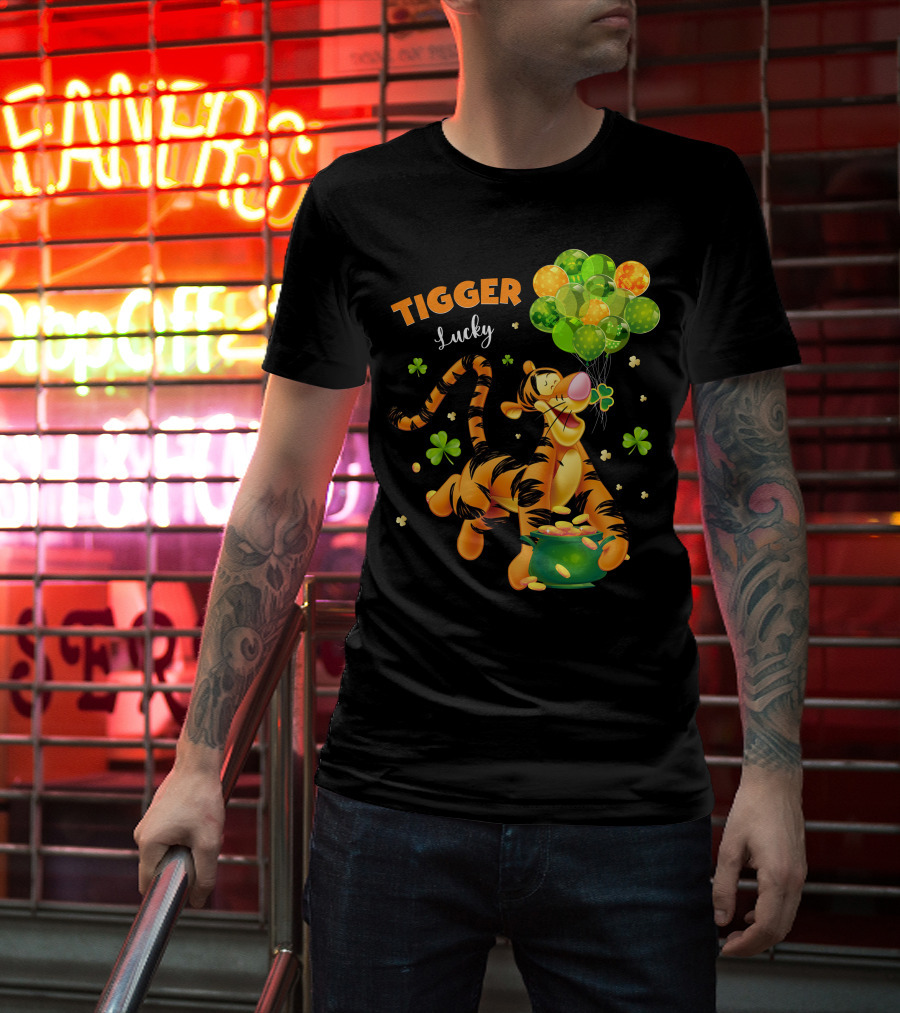 Tigger Lucky Balloons And Shamrocks With Gold Coins T-Shirt