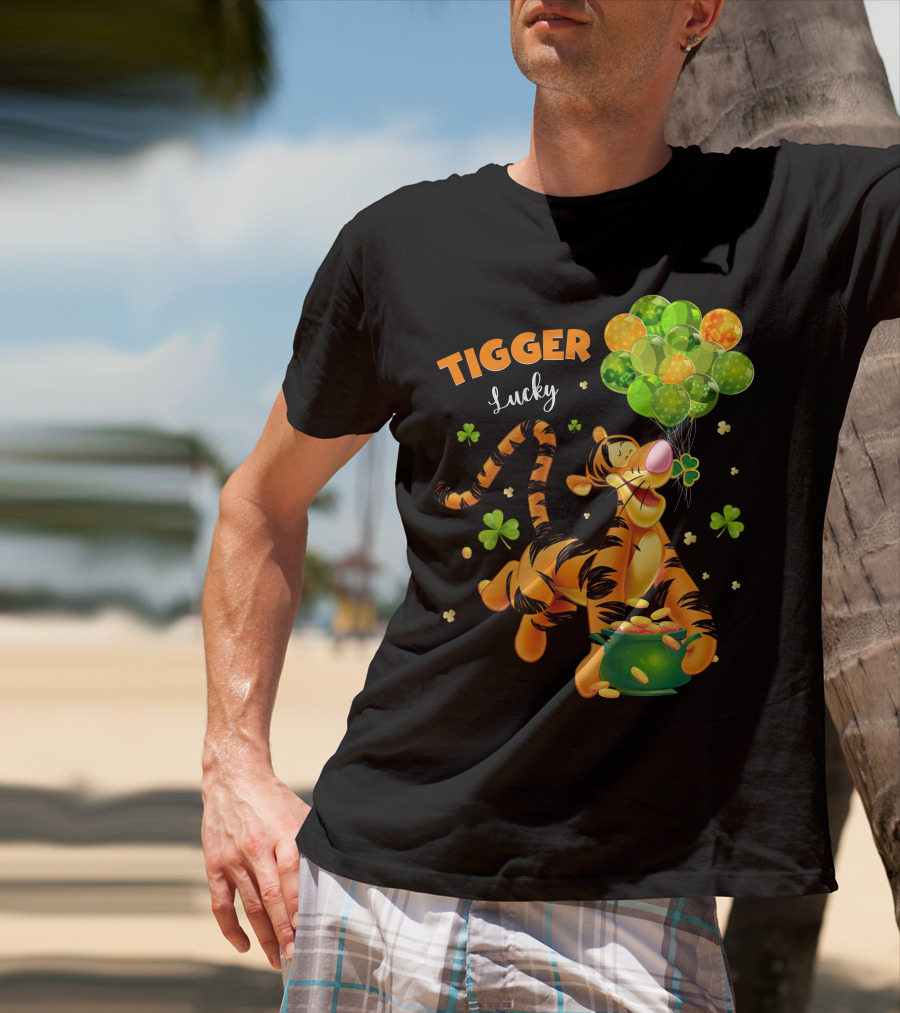 Tigger Lucky Balloons And Shamrocks With Gold Coins T-Shirt