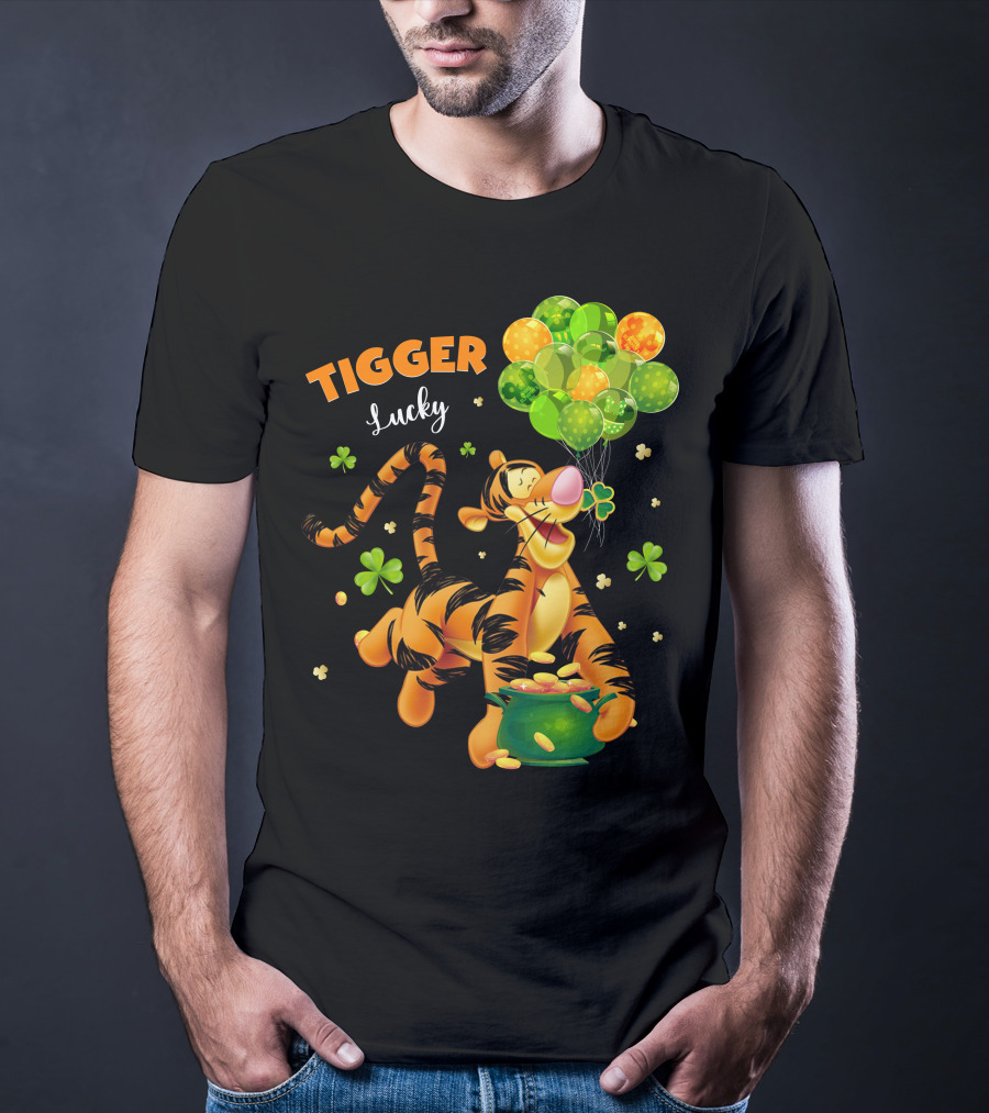 Tigger Lucky Balloons And Shamrocks With Gold Coins T-Shirt