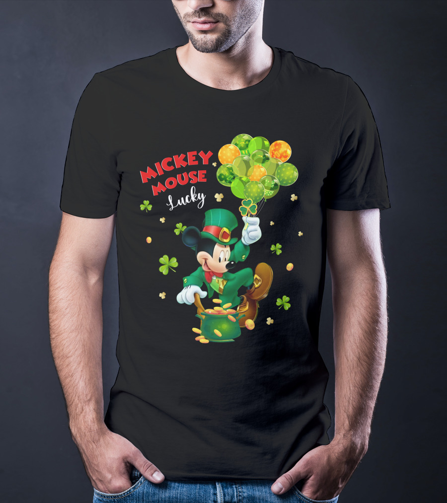 Mickey Mouse Lucky St. Patrick's Day Shamrocks And Gold T-Shirt