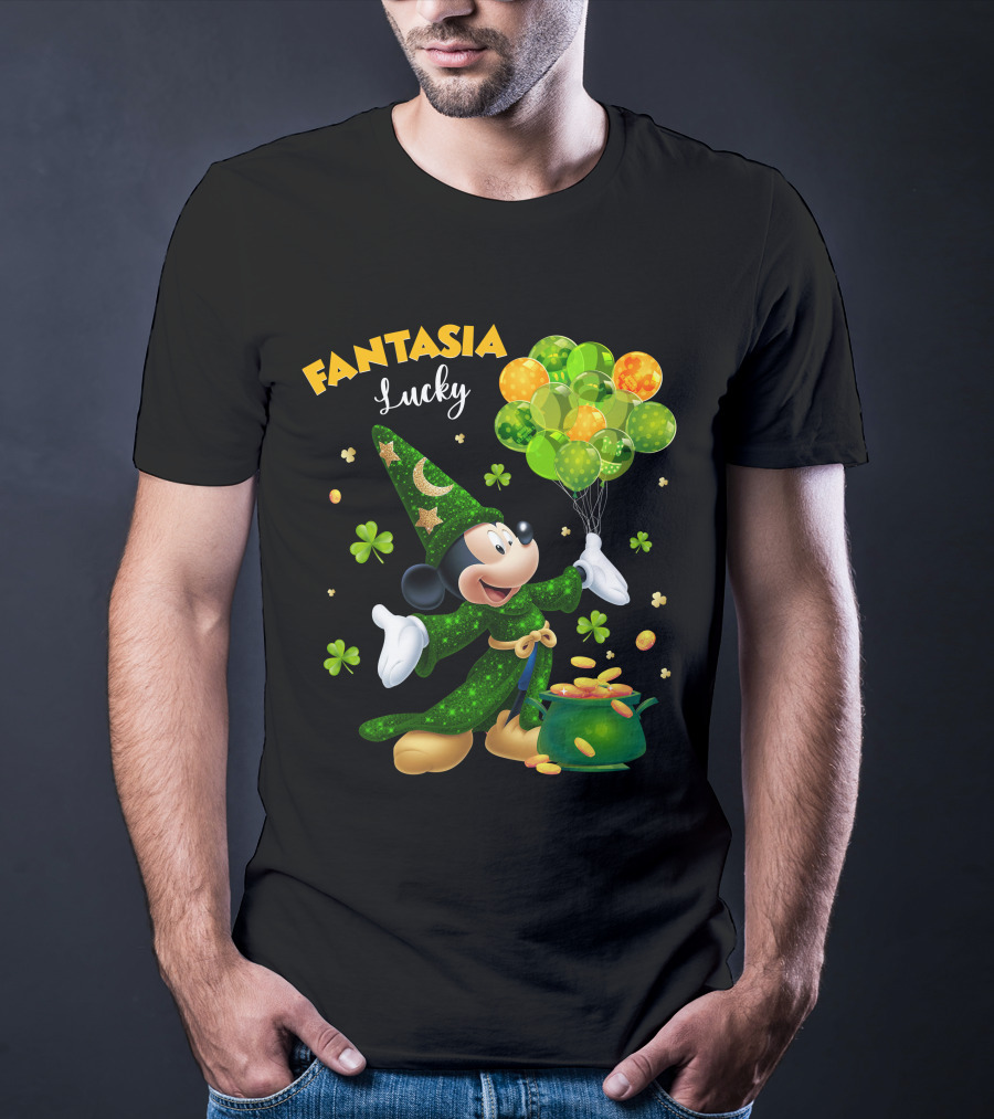 Fantasia Lucky Green Mickey With Balloons And Gold Coins T-Shirt