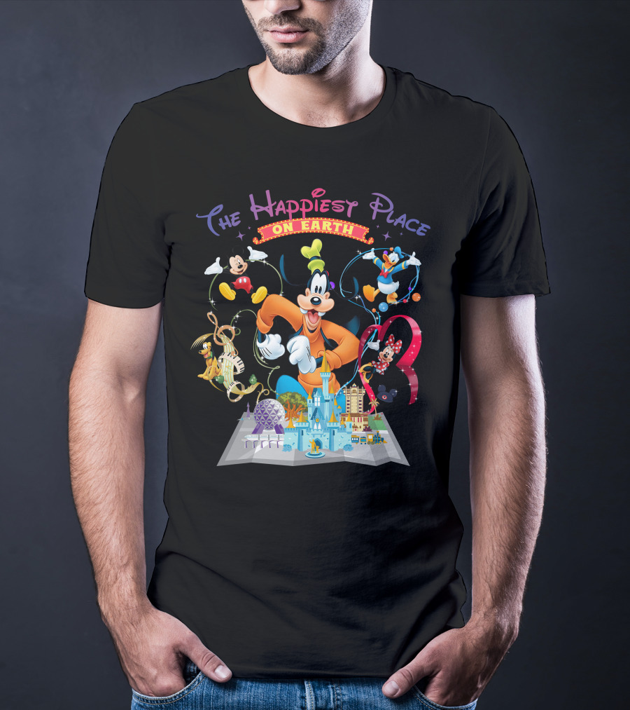 The Happiest Place On Earth Goofy Mickey Mouse Donald Duck Minnie Mouse Disneyland T-Shirt