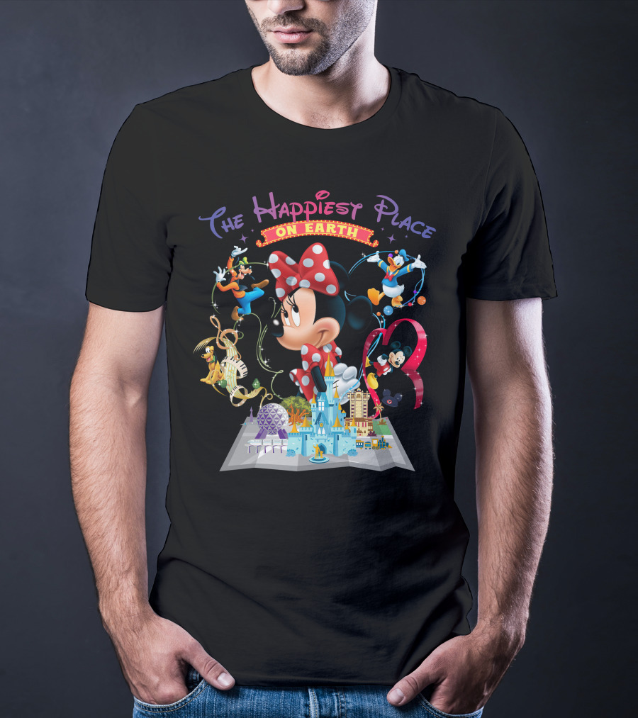 Minnie The Happiest Place On Earth Disney Characters And Castle T-Shirt