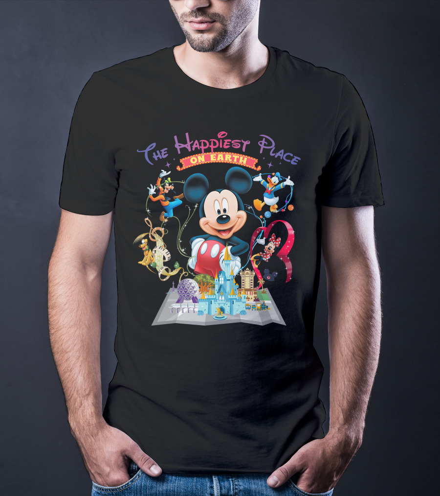 The Happiest Place On Earth Mickey Mouse Disney Characters And Castle T-Shirt