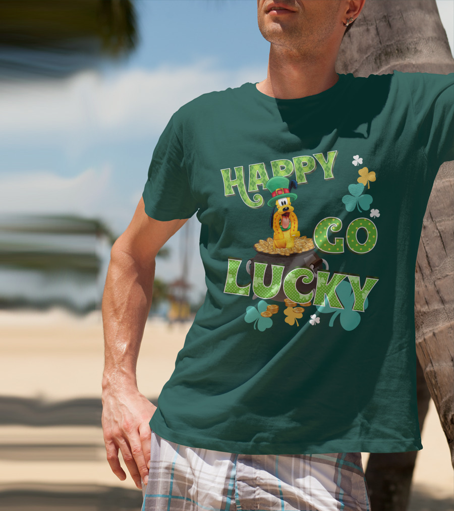 Happy Go Lucky Pluto St. Patrick's Day Theme With Lucky Charms And Gold Coins T-Shirt