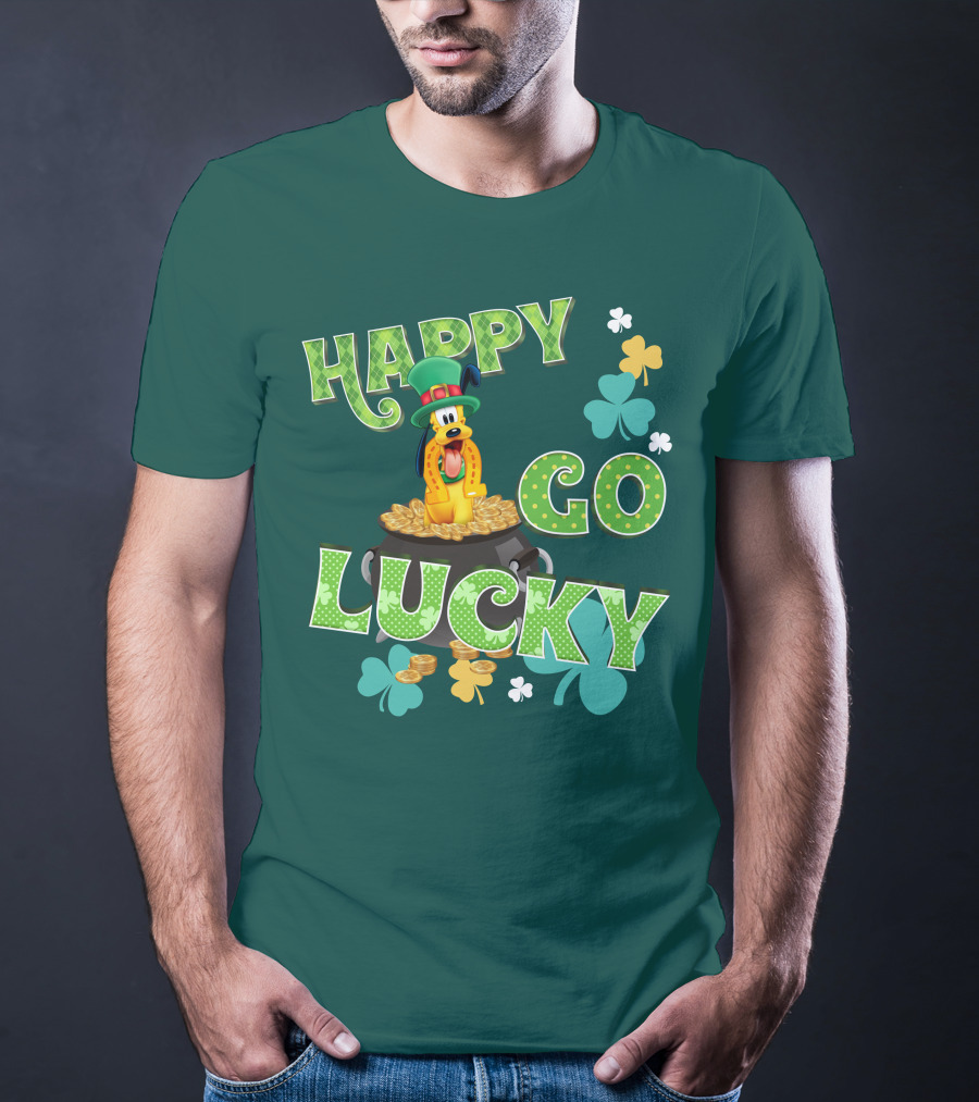 Happy Go Lucky Pluto St. Patrick's Day Theme With Lucky Charms And Gold Coins T-Shirt