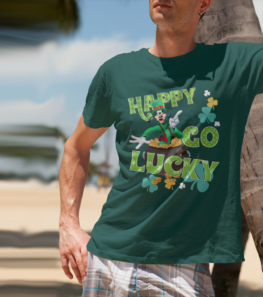 Happy Go Lucky Goofy Pot Of Gold Shamrocks T-Shirt