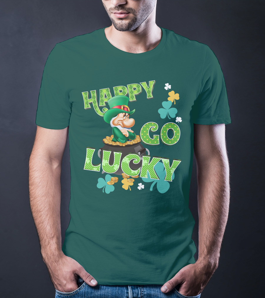 Happy Go Lucky Grumpy Dwarf Leprechaun Pot Of Gold Shamrocks T-Shirt