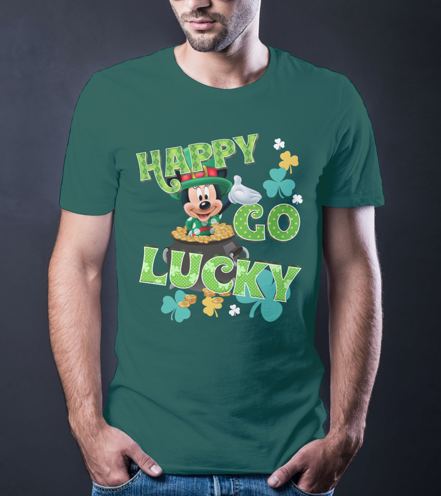 Happy Go Lucky Minnie Mouse Shamrock Pot Of Gold T-Shirt