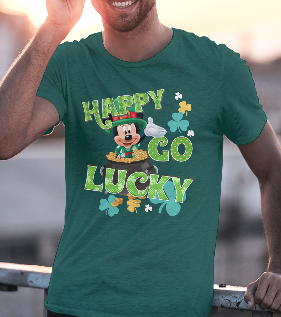 Happy Go Lucky Minnie Mouse Shamrock Pot Of Gold T-Shirt
