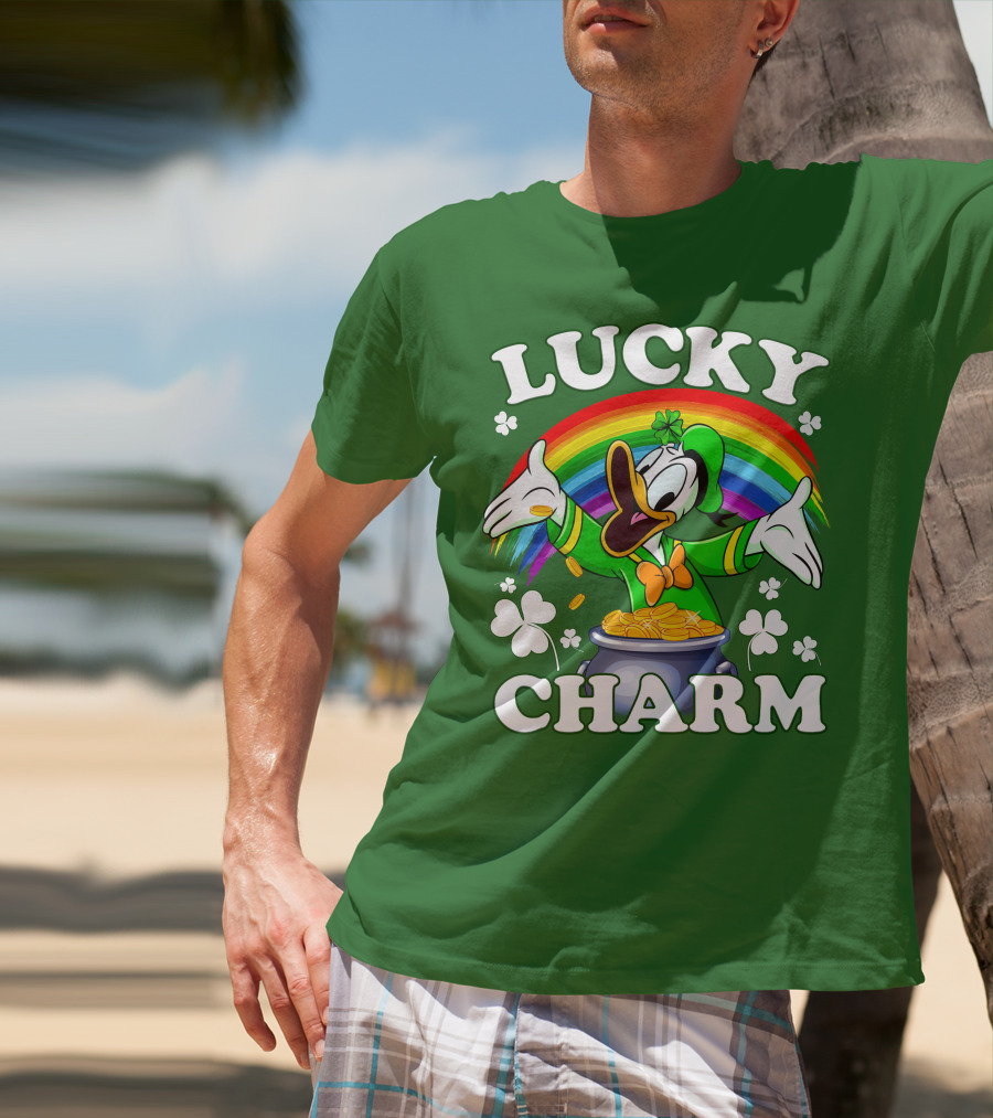 Lucky Charm Donald Duck Pot Of Gold Shamrocks Rainbow T-Shirt