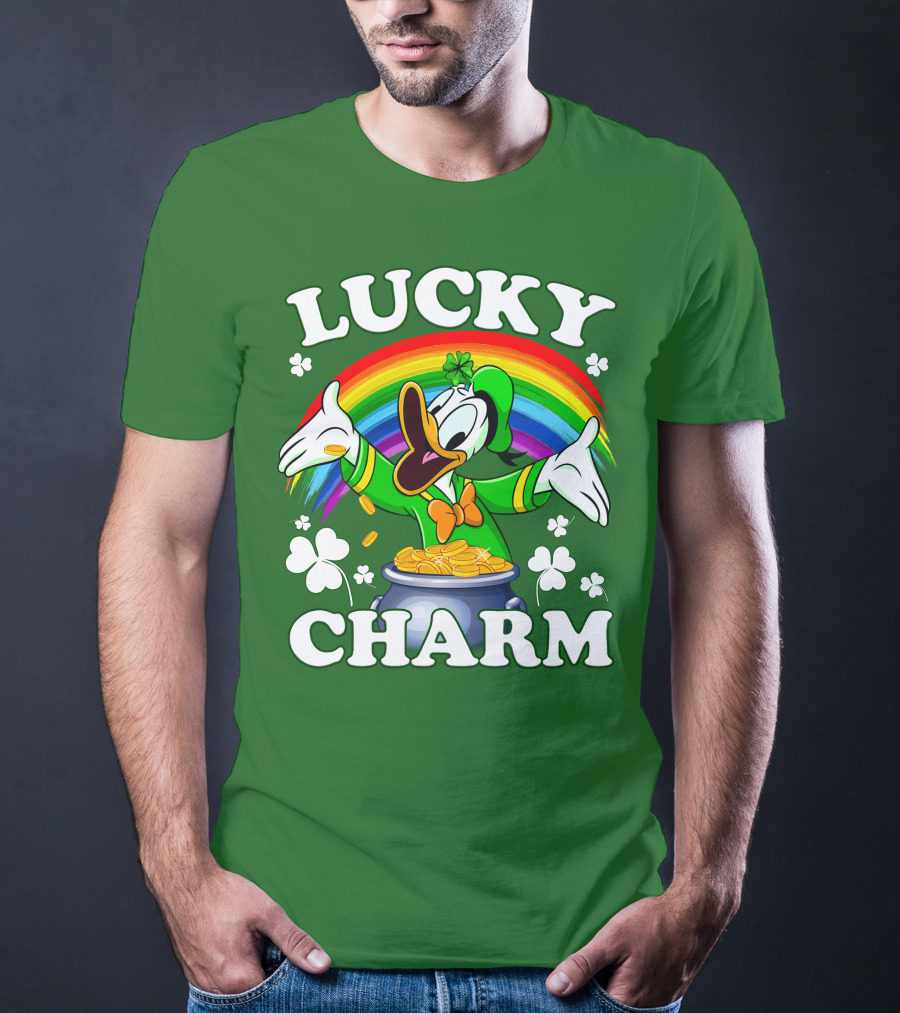 Lucky Charm Donald Duck Pot Of Gold Shamrocks Rainbow T-Shirt