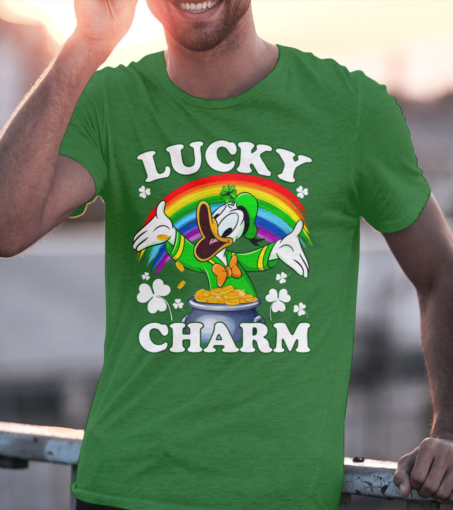 Lucky Charm Donald Duck Pot Of Gold Shamrocks Rainbow T-Shirt