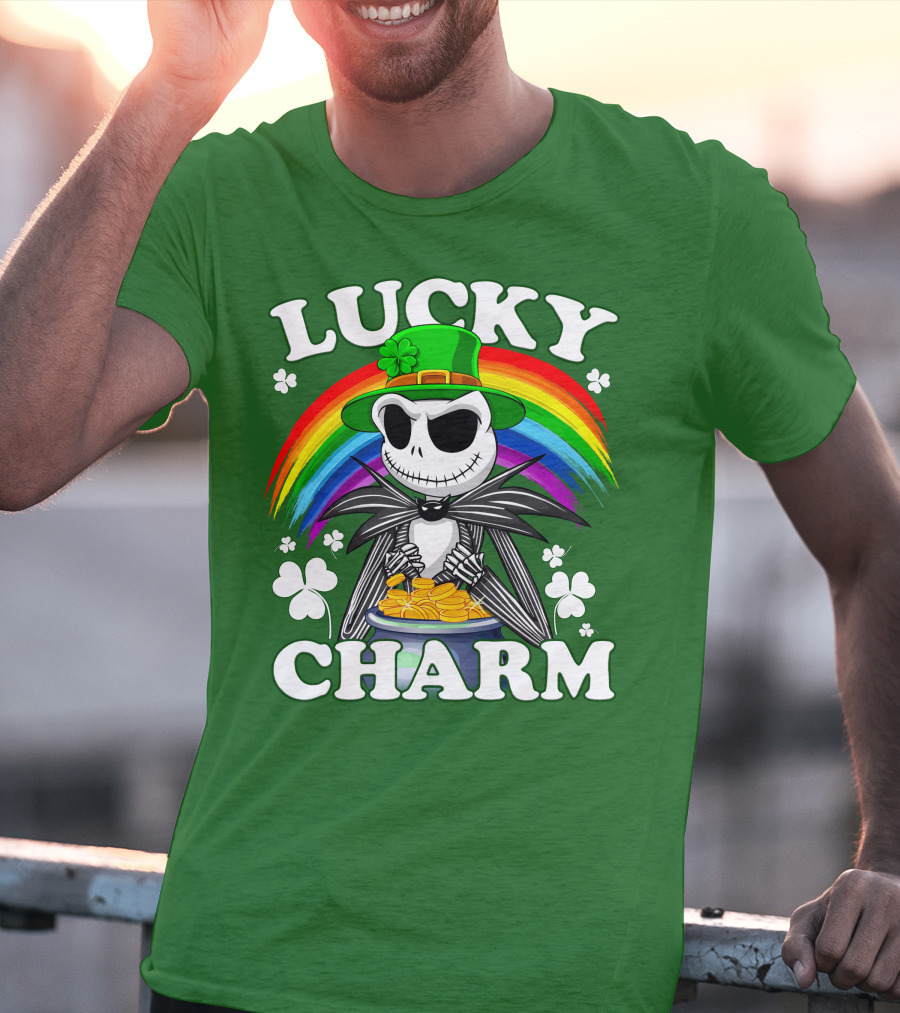 Lucky Charm Jack Skellington Rainbow Shamrock T-Shirt