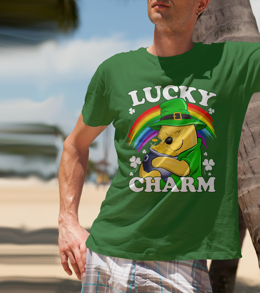 Lucky Charm Pooh Rainbow Pot Of Gold T-Shirt