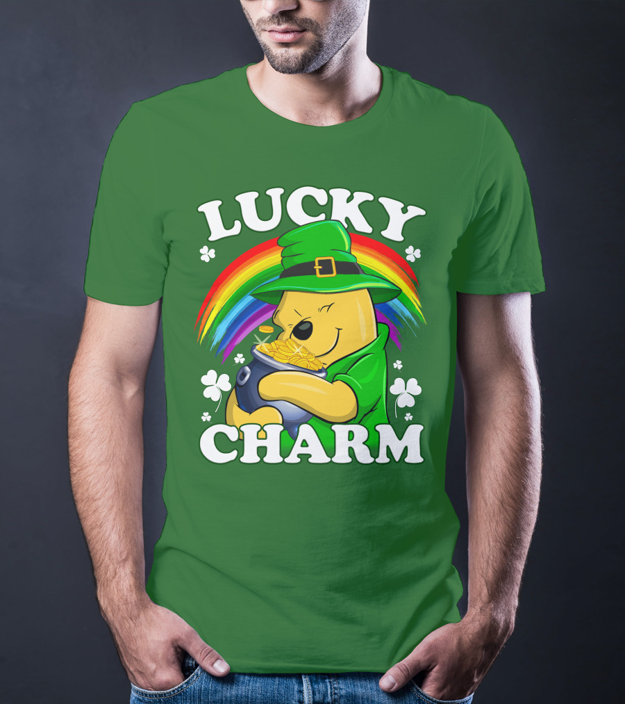 Lucky Charm Pooh Rainbow Pot Of Gold T-Shirt