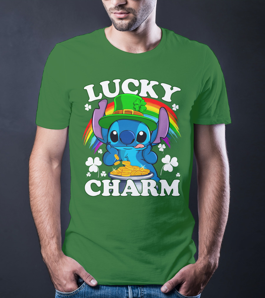 Lucky Charm Stitch Rainbow Pot Of Gold Clover Hat T-Shirt