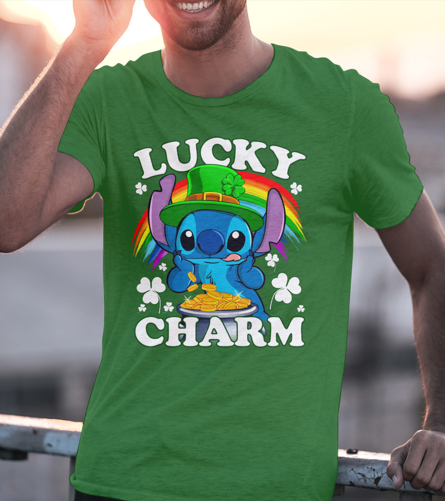 Lucky Charm Stitch Rainbow Pot Of Gold Clover Hat T-Shirt