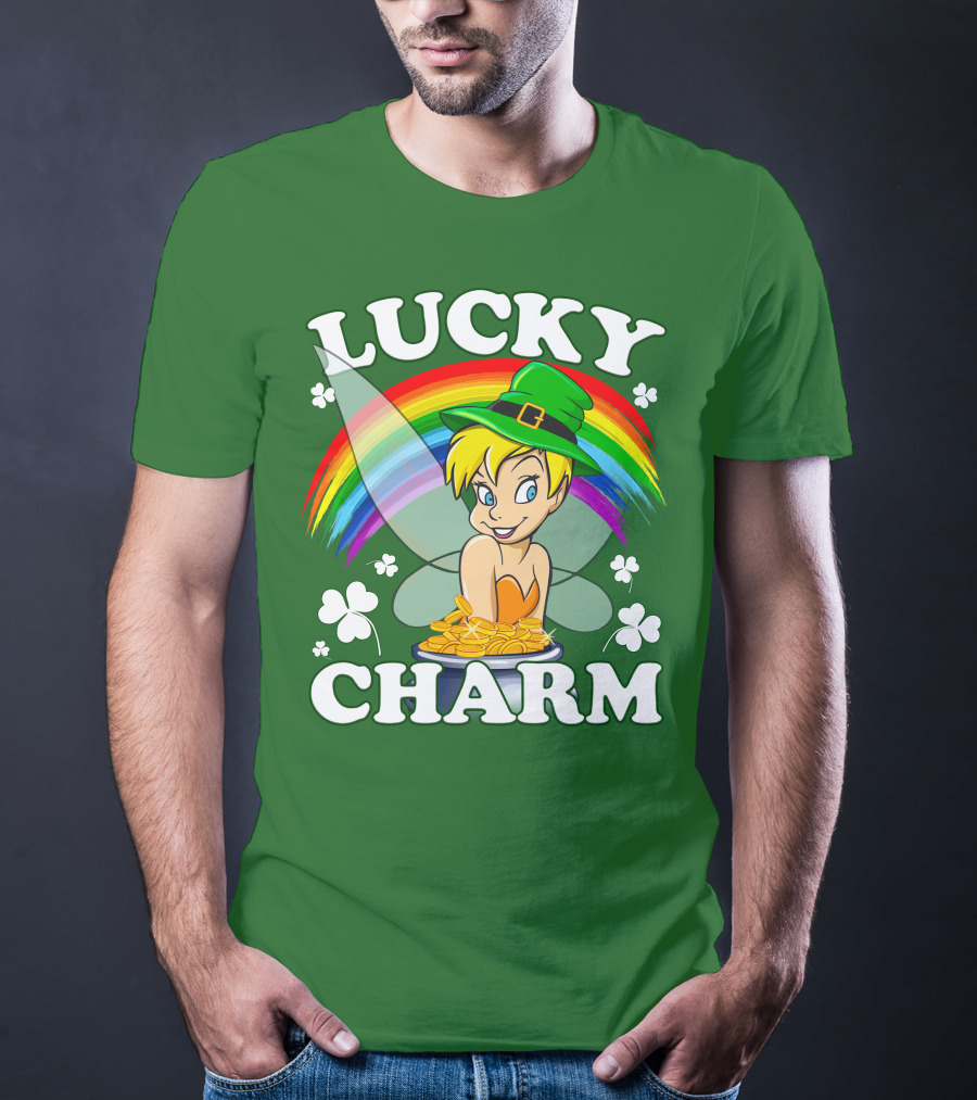 Lucky Charm Tinker Bell Rainbow Gold Coins Shamrocks T-Shirt