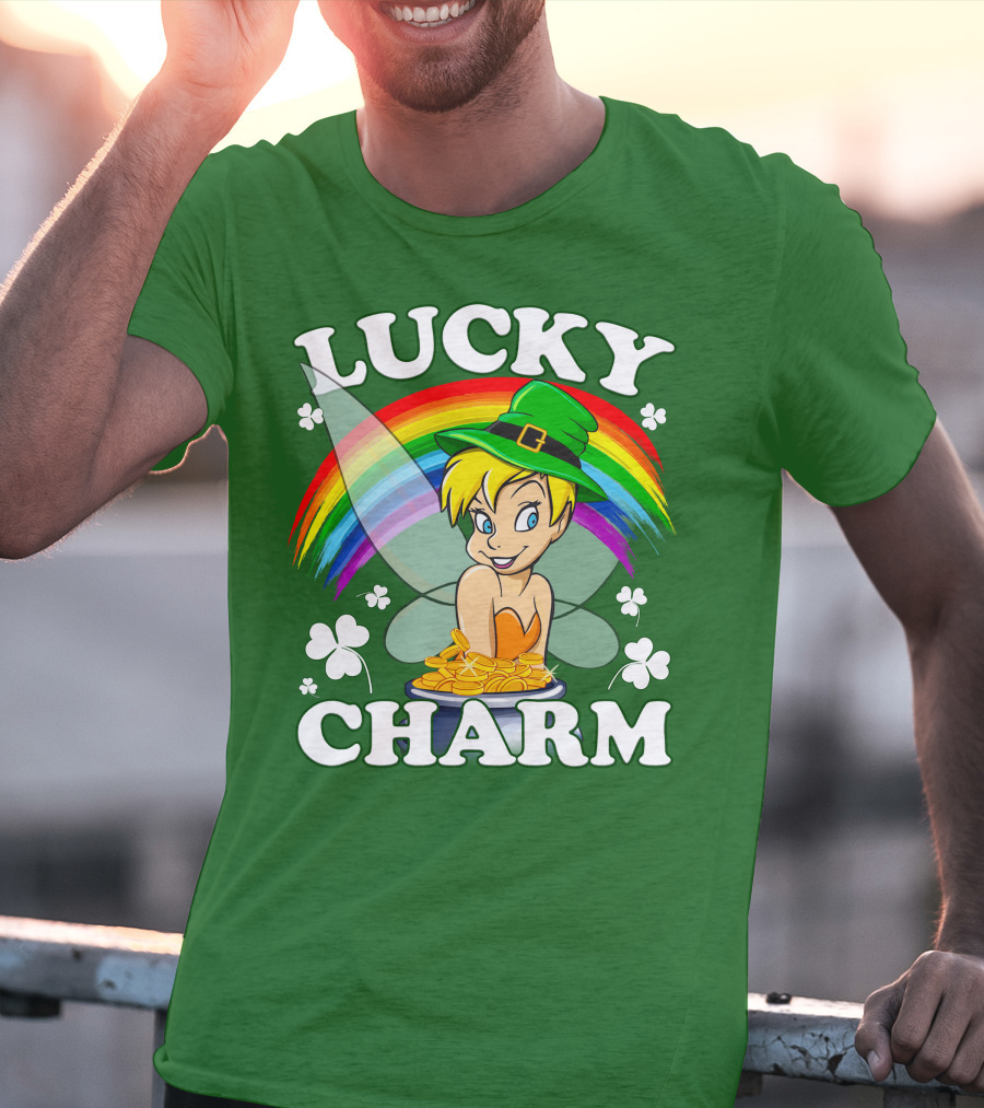 Lucky Charm Tinker Bell Rainbow Gold Coins Shamrocks T-Shirt