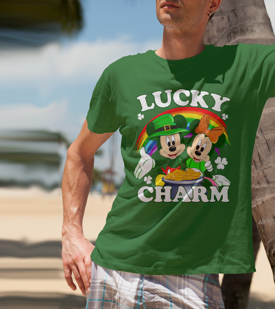 Lucky Charm Mickey And Minnie Rainbow Shamrock Coins T-Shirt