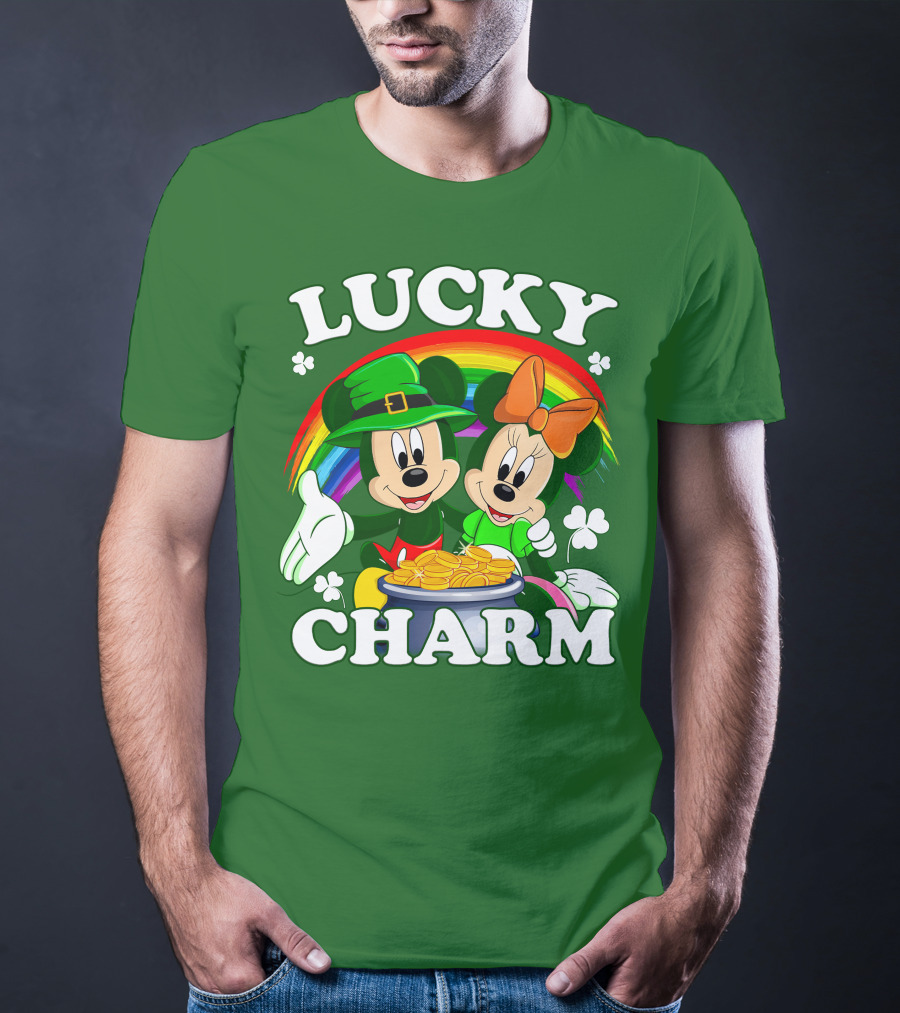 Lucky Charm Mickey And Minnie Rainbow Shamrock Coins T-Shirt