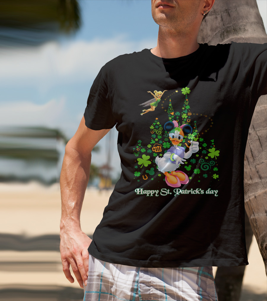 Happy St. Patrick's Day Donald Duck And Tinker Bell Disney Castle Celebration T-Shirt