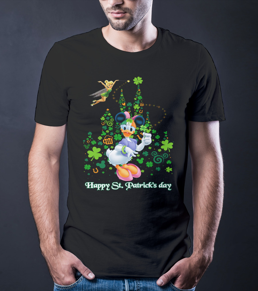 Happy St. Patrick's Day Donald Duck And Tinker Bell Disney Castle Celebration T-Shirt