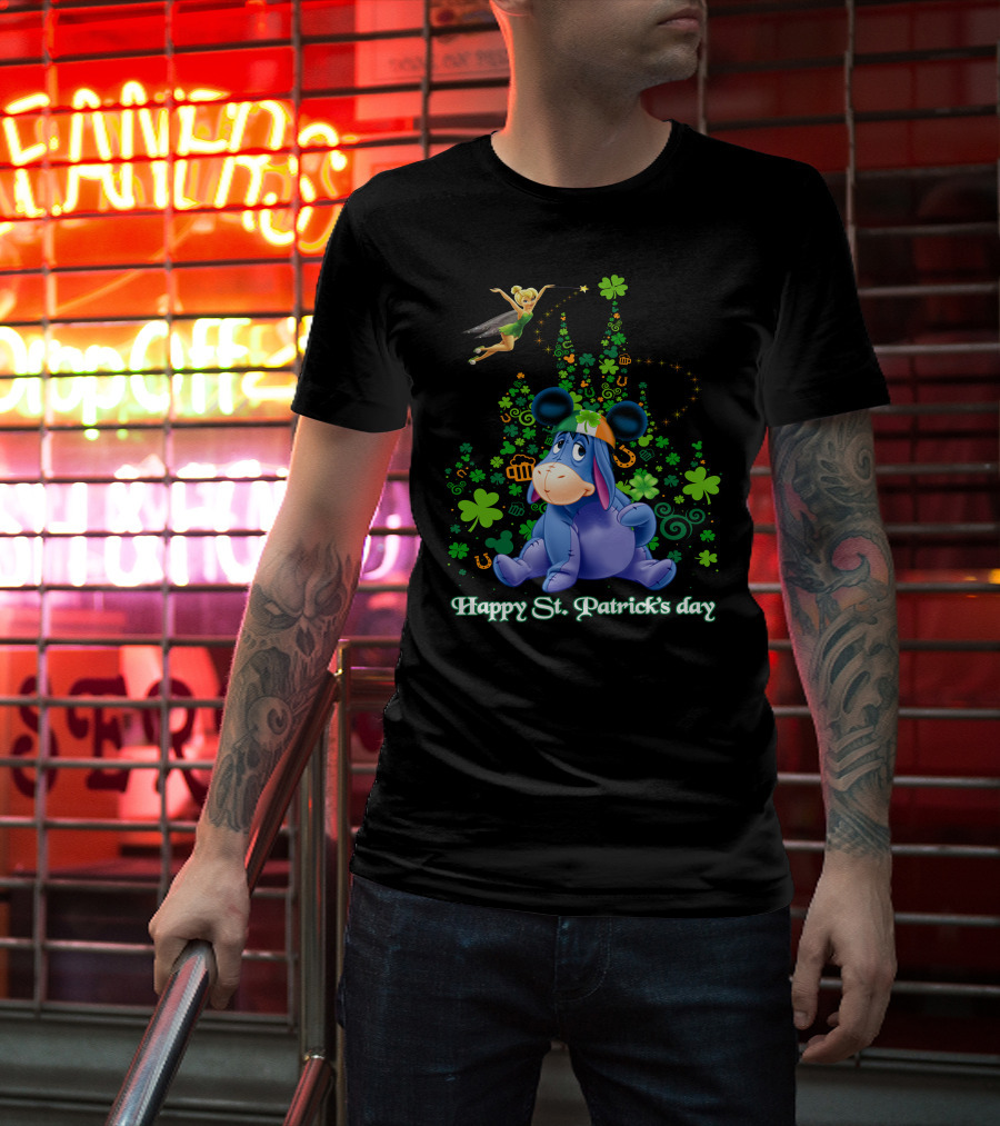 Happy St. Patrick's Day Eeyore With Tinker Bell And Castle T-Shirt