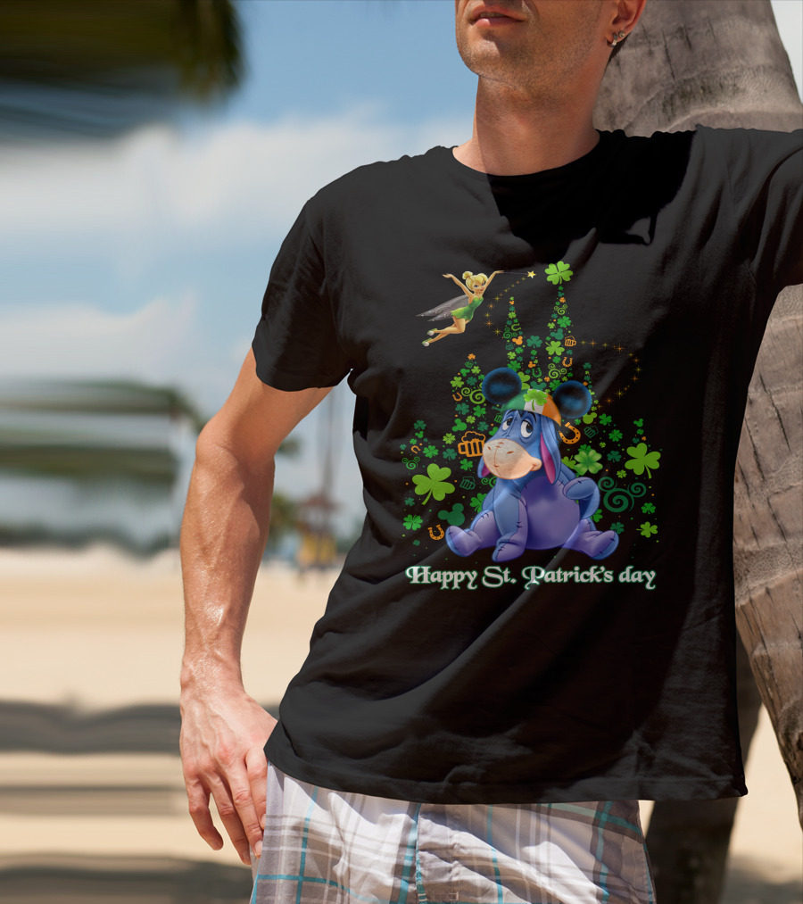Happy St. Patrick's Day Eeyore With Tinker Bell And Castle T-Shirt